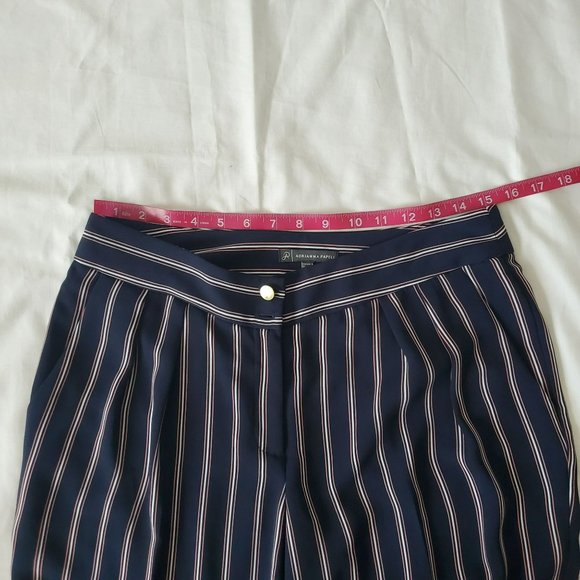 Adrianna Papell Navy Blue Vertical Stripes Pleated Front Dress Pants Size 8 - Picture 9 of 14